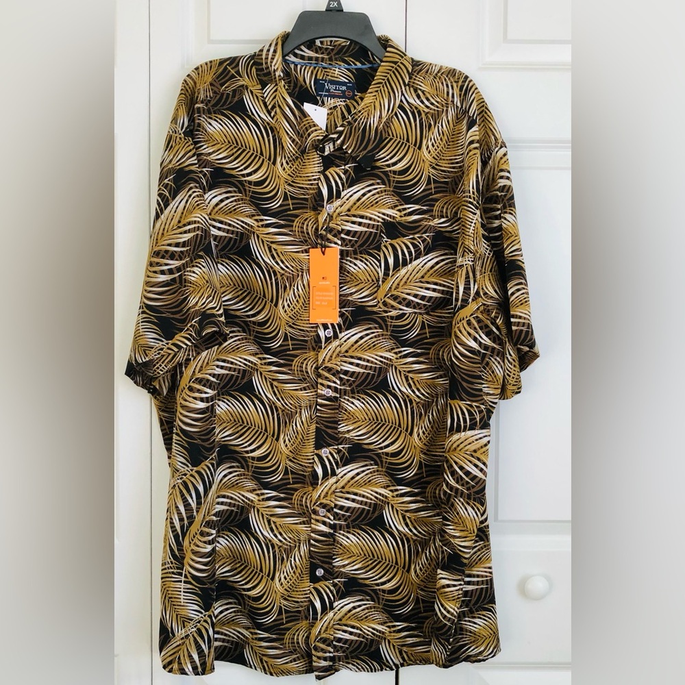 Visitor Premium Size 3XL Hawaiian Button Up Collared Neck Short Sleeve Black ps2